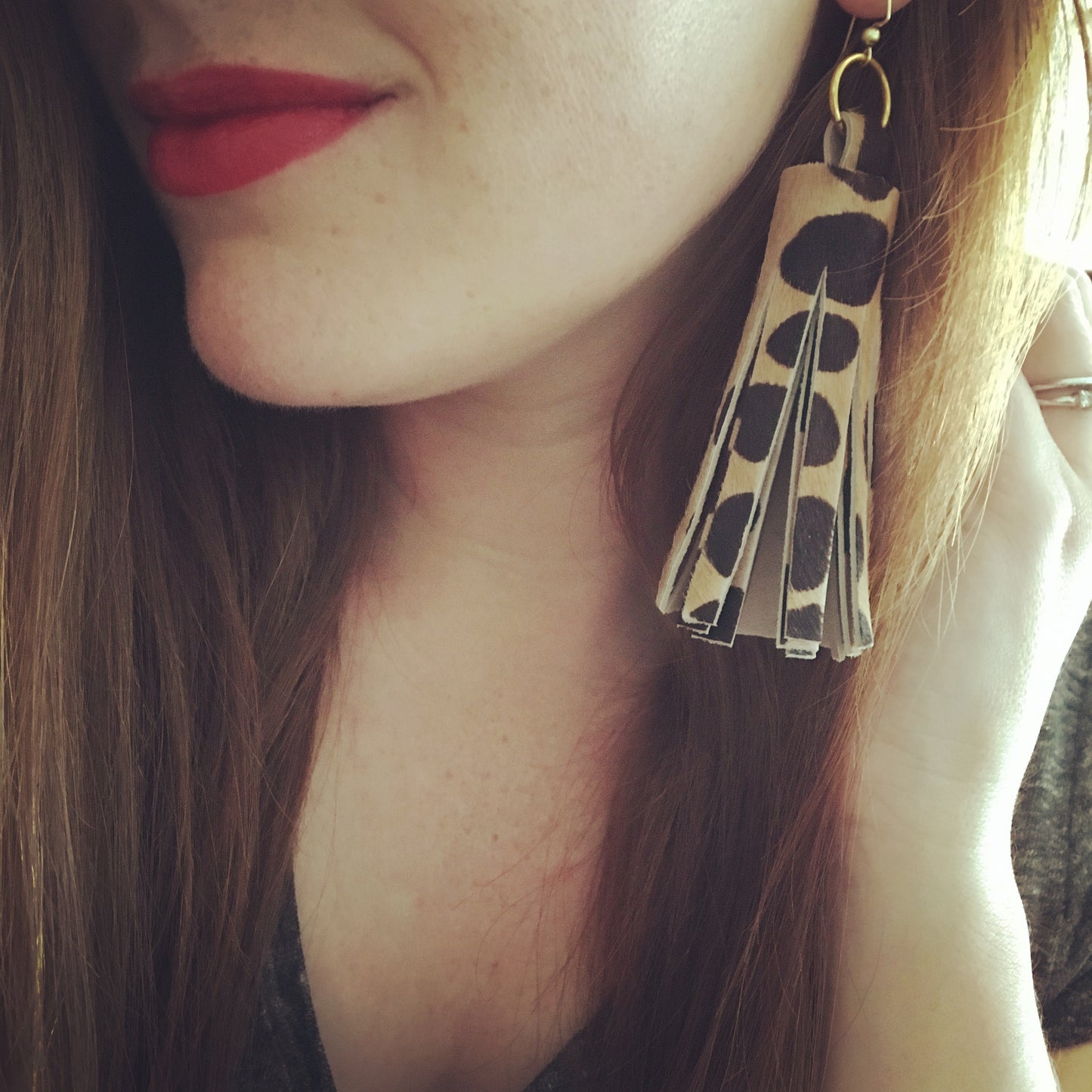 leopard chunky tassel earrings