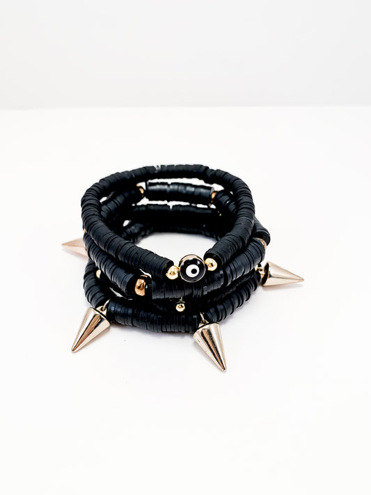 black Heishi bracelet stack